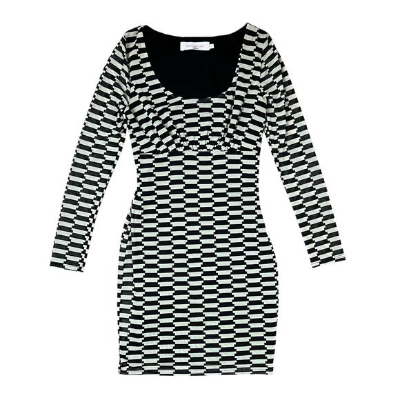 Lisa Says Gah Lara Mini Dress Rug Black White Retro Long Sleeve Size Small - Picture 2 of 5